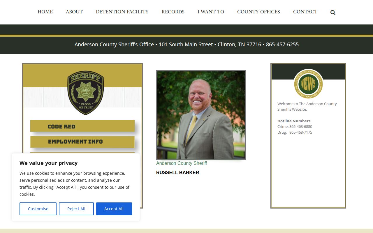 Anderson County detention menu for recent release evidence