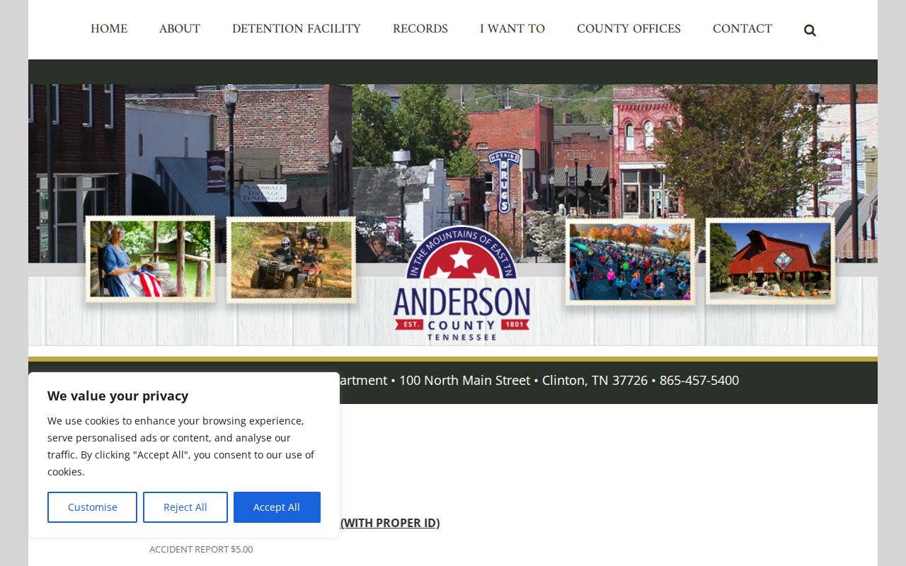 Anderson County Detention Facility booking record fees and release records contact