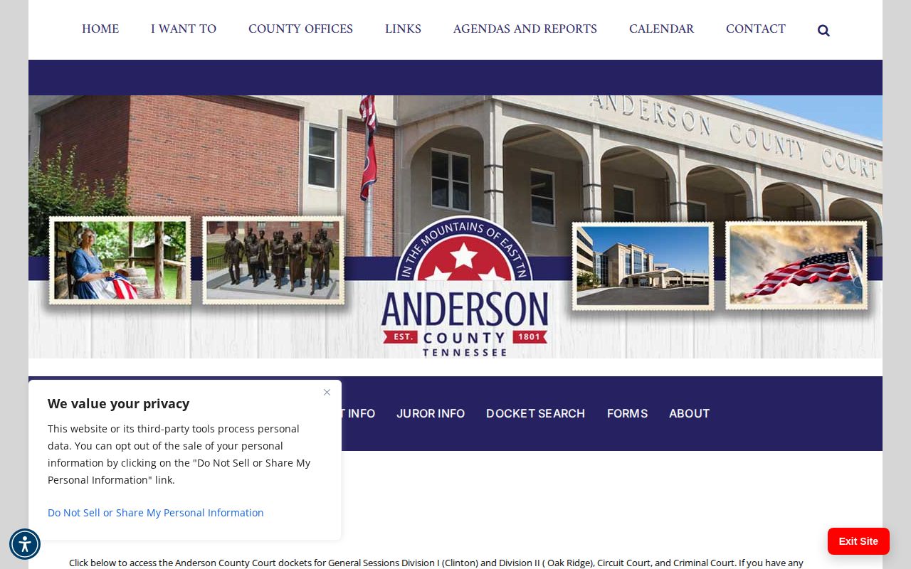 Anderson County court links for release orders and dispositions