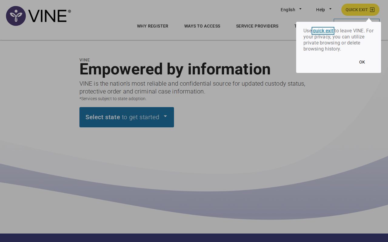 Anderson County VINELink inmate check Tennessee selection screen