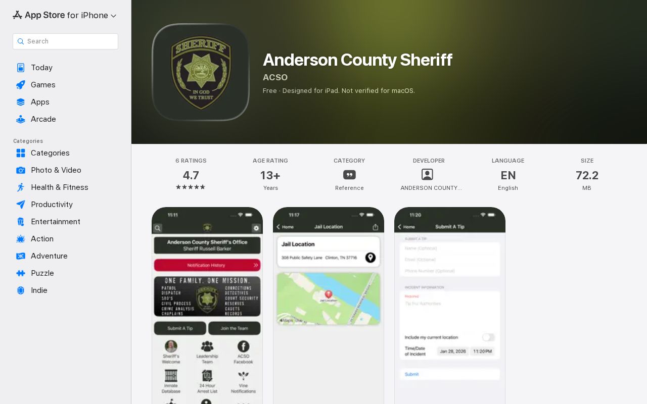 Official Anderson County Sheriff app mugshot feature description